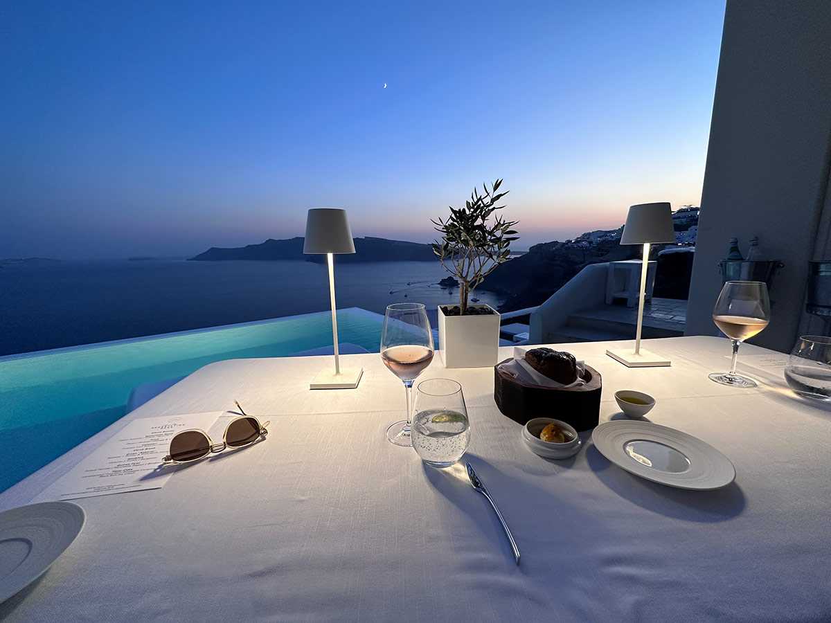 The setting for the proposal in Oia, Santorini